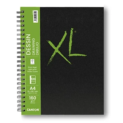 Image of CANSON XL Drawing 160gsm A4 Paper, Light Grain, Spiral Pad Long Side, 60 White Sheets, Ideal for Professional Artists &amp; Students