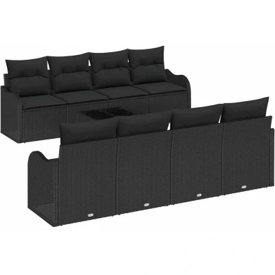 Image of vidaXL 9 Piece Garden Sofa Set with Cushions Black Poly Rattan