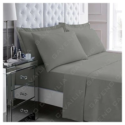 Image of Gaveno Cavailia Luxury Non Iron PERCALE FLAT Sheet, Poly Cotton, Charcoal, Double