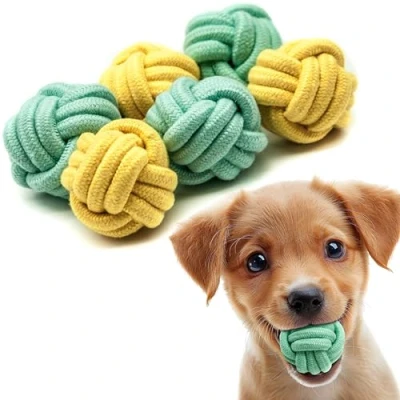 Image of 6 X 5cm Braided Knot Balls for Dogs Toys Puppy Dog Rope Washable Chew Ropes Interactive Boredom Durable (Assorted (Pack of 6), Rope)
