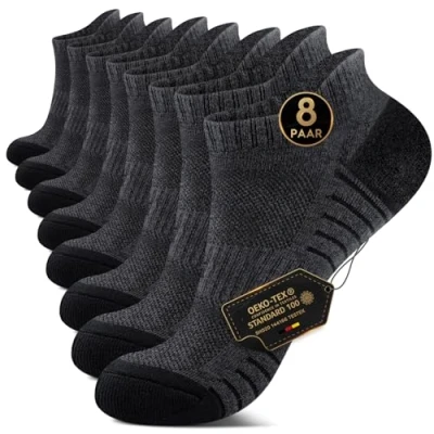 Image of YouShow 8 Pairs Mens Trainer Socks 9 12 Cotton Cushioned Sports for Men Running Ankle Walking Sock Anti Blister Gym Cycling Dark Grey