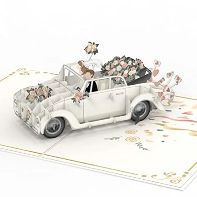 Image of papercrush® Luxury 3D Wedding Car Pop Up Card Just Married for Bride &amp; Groom, Congratulations Daughter, Son, Brother Sister in Law Perfect Cash Gift Weddings