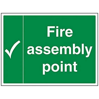 Image of V Safety Fire Assembly Point With Tick Sign 400mm x 300mm Self Adhesive Vinyl