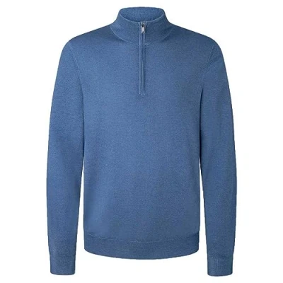 Image of Hackett London Men&#039;s GMD Merino Silk HZIP Pullover Sweater, Blue (Steel Blue), XL