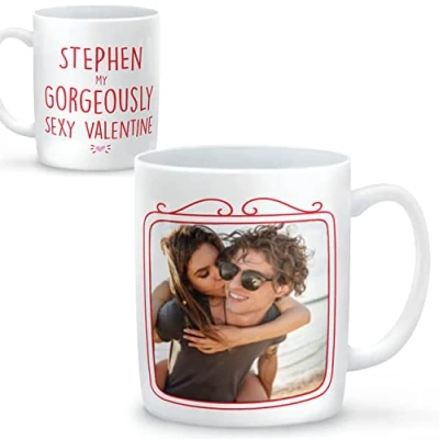 Image of Thoughtful Gifts Premium Personalised Photo Mug for Valentines Day, Change Any Text, Cup Gift Husband Wife Boyfriend Girlfriend Partner Fiance