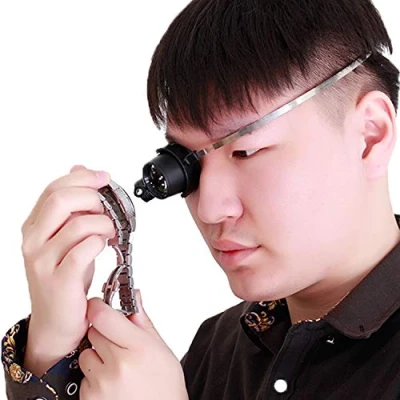 Image of 15X Head Mount Magnifier, Hands Free Magnifying Glass with LED Light Lamp Loupe Headband Magnifier Jewellers for Hobbies Jewelry Watch Repair Reading Crafts Art Work