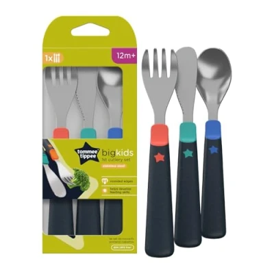 Image of Tommee Tippee Big Kids Stainless Steel First Cutlery Set, Rounded Edges, Chunky Handles, 12m+