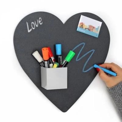 Image of KalaMitica Black Charcoal Small Magnetic Board for Wall Heart Erasable Blackboard Chalk Sheet 33x33x0.12cm