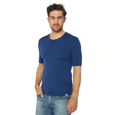 Image of DANISH ENDURANCE Merino Wool T Shirt Mens, Thermal Base Layer, Premium Undershirt Men, Breathable and Moisture Wicking Navy Blue, S