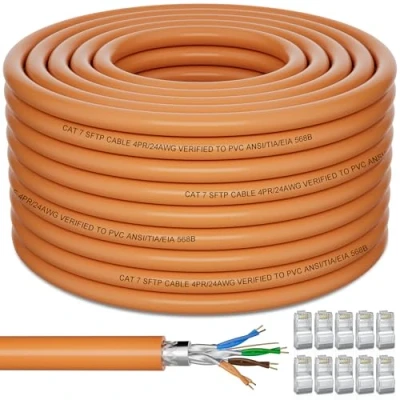 Image of Ethernet Cable 60m High Speed, Cat 7 Outdoor Shielded, Bulk Internet Waterproof LAN Cable, Gigabit 10Gbps Wlan Extra Long Network S/FTP 24AWG LSZH Patch
