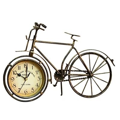 Image of SWHONG Vintage Bicycle Table Desktop Clock Bike Ornament Home Decoration Metal Copper