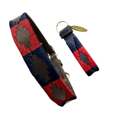 Image of Carlos Diaz Genuine Leather Waxed Embroidered Polo Dog Collar XS