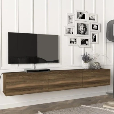 Image of [en.casa] TV Cabinet Vihti with 3 storage compartments Lowboard 180x31x29,5cm Hanging Board Floating Walnut