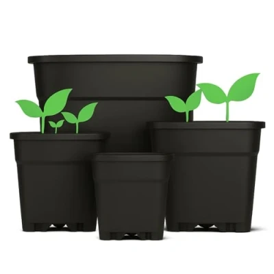 Image of Flower Pot Plastic 30 liters 37x37x36 cm Square in Black for Indoor &amp; Outdoor Plant Planter Growing Balcony Garden