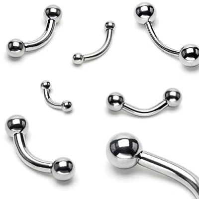 Image of The Goldmine Curved 316L Surgical Stainless Steel Barbell 18GA (1mm) 5/16&quot;(8mm) Bar with 3mm Balls
