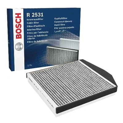 Image of 30630754, 30630755, 30676413, 30676419, 9171756 Pollen Filter BOSCH 1 987 432 531 Activated Carbon 241mm 244mm 39mm VOLVO: XC90 I, V70 2, S60 I