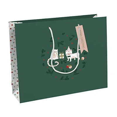 Image of Clairefontaine Ref x 29532 6C Shopping Gift Wrap Bag for Presents 37.3 11.8 27.5cm Sized, 210gsm Coated Paper, Ribbon Handle Cat&#039;Mas Design