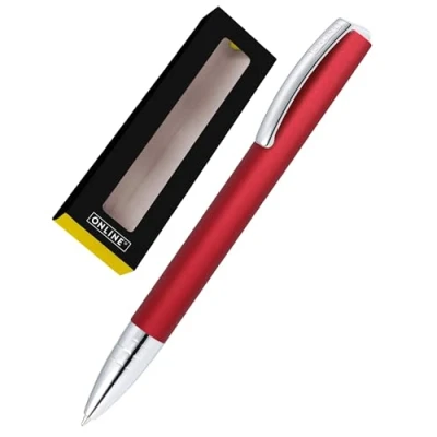 Image of Ballpen Vision Red made of aluminum with international king size refill refillable writing colour black in gift box