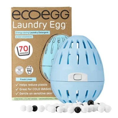 Image of ecoegg Laundry Egg Detergent and Fabric Conditioner Replacement Non bio no enzymes, phosphates, palm oil, chlorine bleach or petrochemicals Sensitive Skin Fresh Linen 70 Wash , Pack of 1