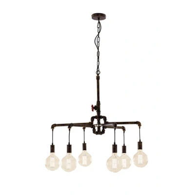 Image of AMARCORD Industrial 6 Light Pendant Ceiling Rust 71x58cm
