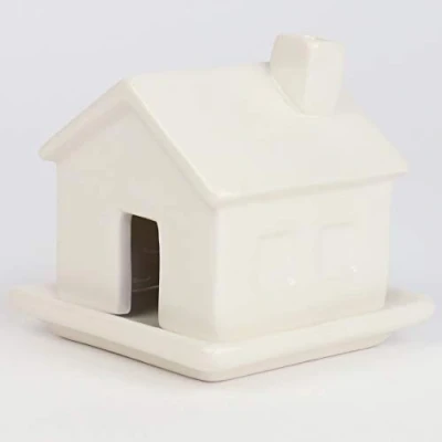 Image of Charming Home Incense Burner Ceramic House Shaped Aromatherapy with Smoke Chimney Feature Perfect Housewarming Gift Includes 3 Sandalwood Cones and Resting Dish