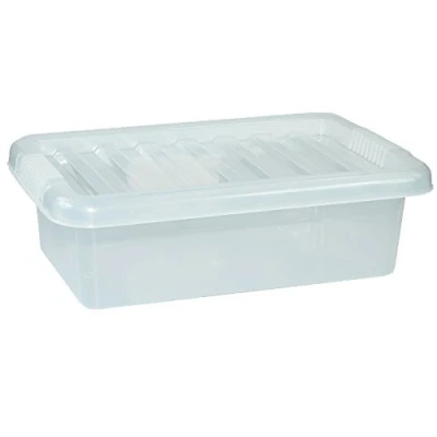 Image of CrazyGadget® Small Medium Large Big Plastic Storage Clear Box with Lid Strong Stackable Container Made In U.K. Set of 5 (6L)
