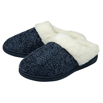 Image of DUNLOP Ladies Slippers Slip On Knit Mules Navy UK 7