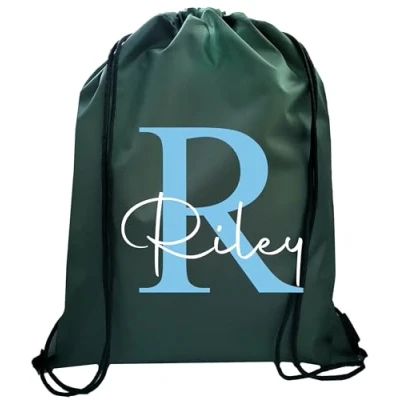 Image of JJLC Personalised PE School Bag Drawstring Sports Initial &amp; Name (Bottle Green)