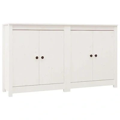 Image of vidaXL 2 Piece Sideboards, White Solid Wood Pine, Classy Farmhouse Storage Cabinet, Suitable for Living Room and Bedroom, Rustic Pine Charm, With Ample Space