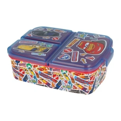 Image of My sweety pop Snack box Lunch For children Nursery, Kindergarten, School, Holiday, Meal 19.5 cm Gift Idea 3 Compartments Cars Red Boy