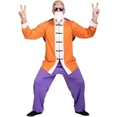 Image of Funidelia Master Roshi Costume Dragon Ball for man Manga, Saiyan, Cartoons adults accessory fancy dress &amp; props Halloween, carnival parties Size S Orange
