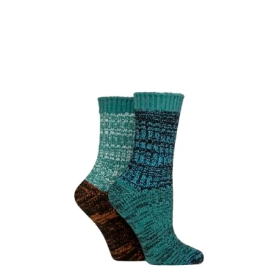 Image of Elle Ladies Cosy Soft Chunky Ribbed Plain Boot Socks in a Multipack of 2 Pairs For Walking, Hiking and Trekking Assorted Colours Sizes 4 8 Storm