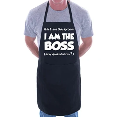 Image of Print4U I Am The Boss Fathers Day Funny BBQ Cooking Novelty Apron Black