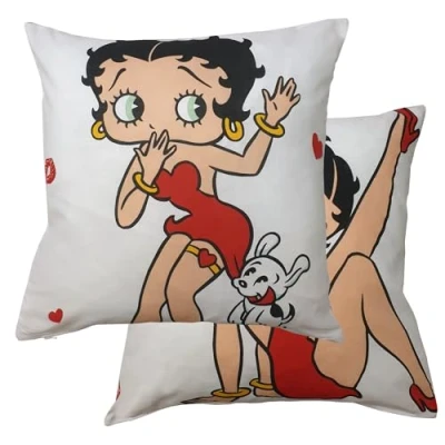 Image of Betty Boop Eras Kicking Cushion Cover, Des 2 45cm Square Pudgy Dog Wink Hearts, Red White Black, Decorative Scatter