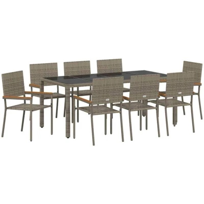 Image of vidaXL 9 Piece Garden Dining Set Grey Poly Rattan