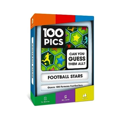 Image of 100 PICS Football Stars Travel Game Guess Players Flash Cards with Slide Reveal Case Quiz Card Game, Gift, Stocking Filler For Kids and Adults Ages 6+