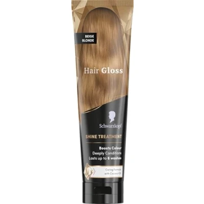Image of Schwarzkopf Hair Gloss Shine Treatment Beige Blonde 150ml, Semi Permanent Dye, Temporary to Condition and Colour Hair, Contains Coconut Oil, Enhances Reduces Breakage