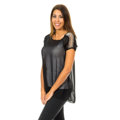 Image of Met Womenss Short Sleeve Blouse with semi transparent and breathable fabric 10DMC0263 Black viscose Size Small