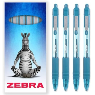 Image of Zebra Z Grip Smooth Ink Retractable Ballpoint Pen 1.0mm Nib Pack of 4 Pens In Gift Box Packaging (Light Blue)