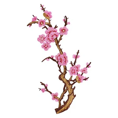 Image of 1piece Pink Plum Blossom Embroidery Applique Lace Trim Fabric Patches Cord Motif Scrapbooking for Dress Clothes Decorated