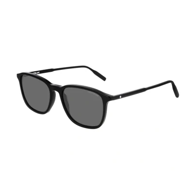 Image of Mont Blanc Snowcap Round Acetate Sunglasses Sunglasses, Men&#039;s, Size: 53, Black/grey