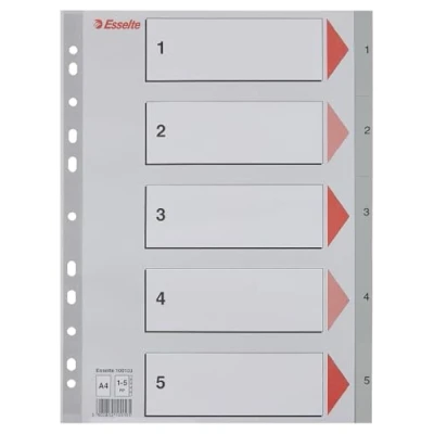 Image of Esselte A4 1 5 Index, Heavy Duty Plastic, Grey