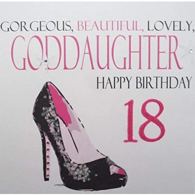 Image of white cotton cards Handmade Gorgeous, Beautiful, Lovely, Goddaughter Happy 18&quot; Neon Range Code 18th Birthday Card, White, N322 18