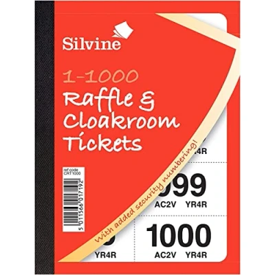 Image of Silvine Cloakroom/Raffle Tickets, Numbered 1 1000 with Security Numbering. Ref CRT1000 [Pack of 6]