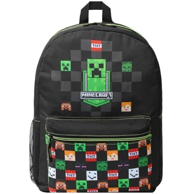 Image of Minecraft Kids School Backpack with Zipped Front Pocket for Sports, Gym, Travel Gamer Gifts (Black)