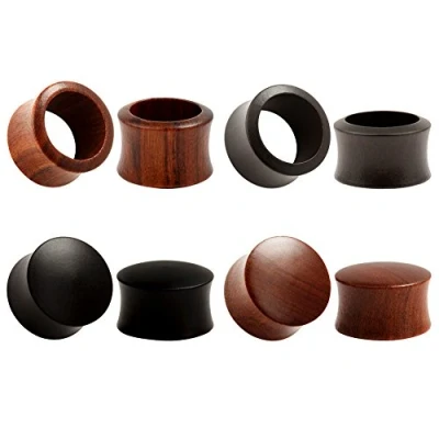 Image of KUBOOZ(4 Pairs set) Nature Sandalwood Ebony Ear Plugs Tunnels Gauges Stretcher Piercings 1/2&quot;