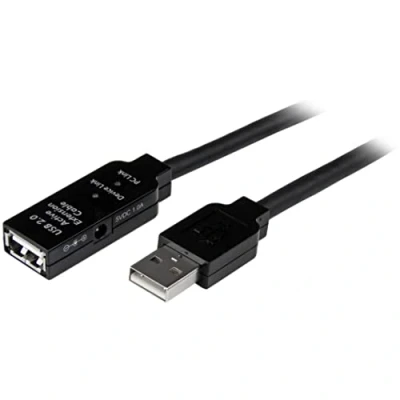 Image of StarTech.com 25m USB 2.0 Active Extension Cable M/F 25 meter A Male to Female Repeater / Extender Black 80ft (USB2AAEXT25M)