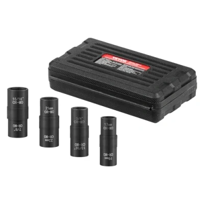 Image of VEVOR Lug Nut Impact Socket Set, 1/2 inch Drive Metric and SAE 6 Point Flip 4 Total Sizes, CR MO Steel Wheel Set with Storage Case Extension Bar, for Auto Repair