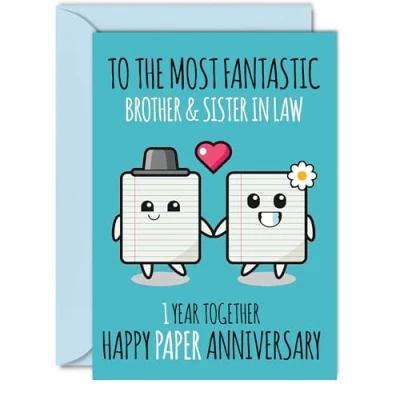 Image of Cute Paper Anniversary Card for Brother &amp; Sister In Law 1 Year Together Happy 1st Wedding Cards Brother, A5 Greeting First Anniversaries