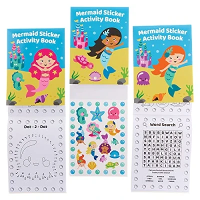 Image of Baker Ross FX796 Mermaid Sticker Activity Books Pack of 8, Book Party Bag Fillers for Kids